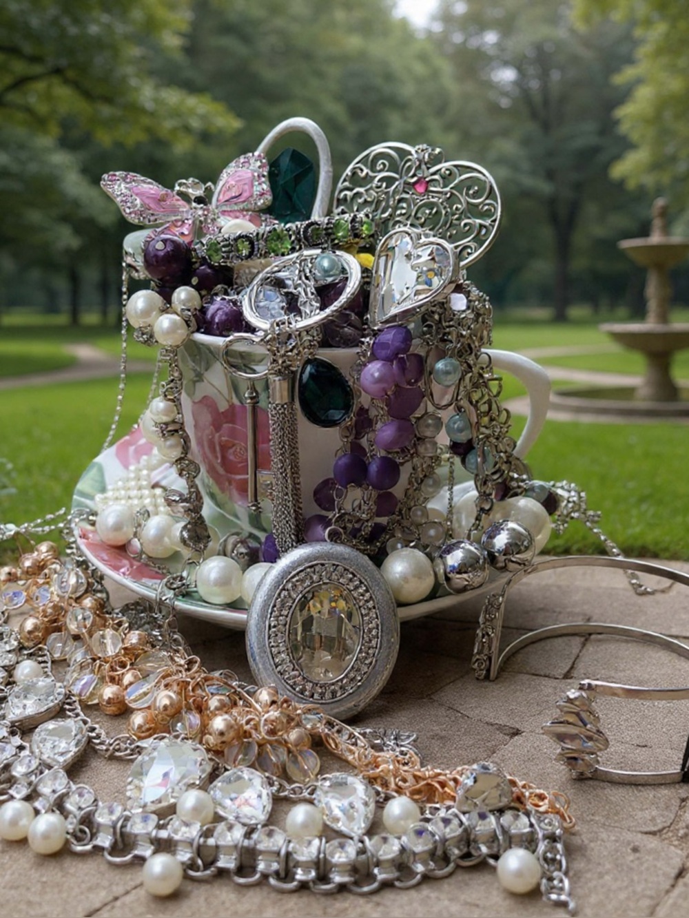 Teacup Jewelry  60 Pieces Bracelets Necklaces Rings Vintage To Now Pink Purple